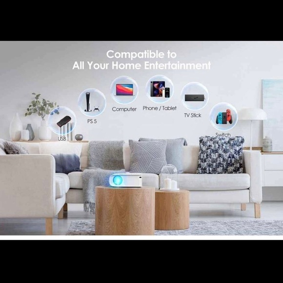 VIMGO Mini Projector, Full HD 1080p 9500Lux Mini Projector Wireless - Picture 5 of 6